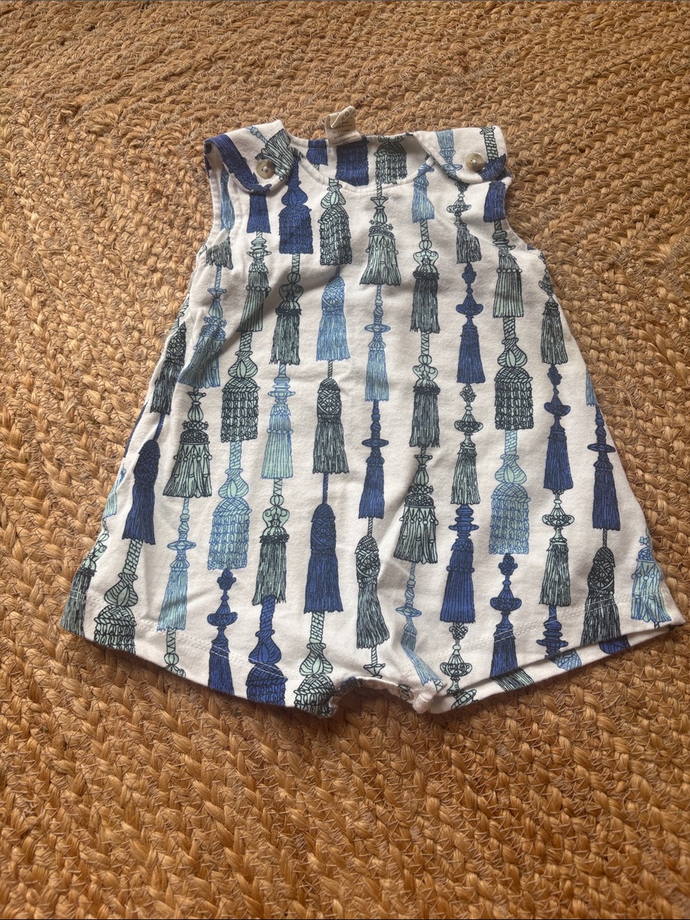 Kate Quinn Blue Tassel Print Romper, 3-6 mo